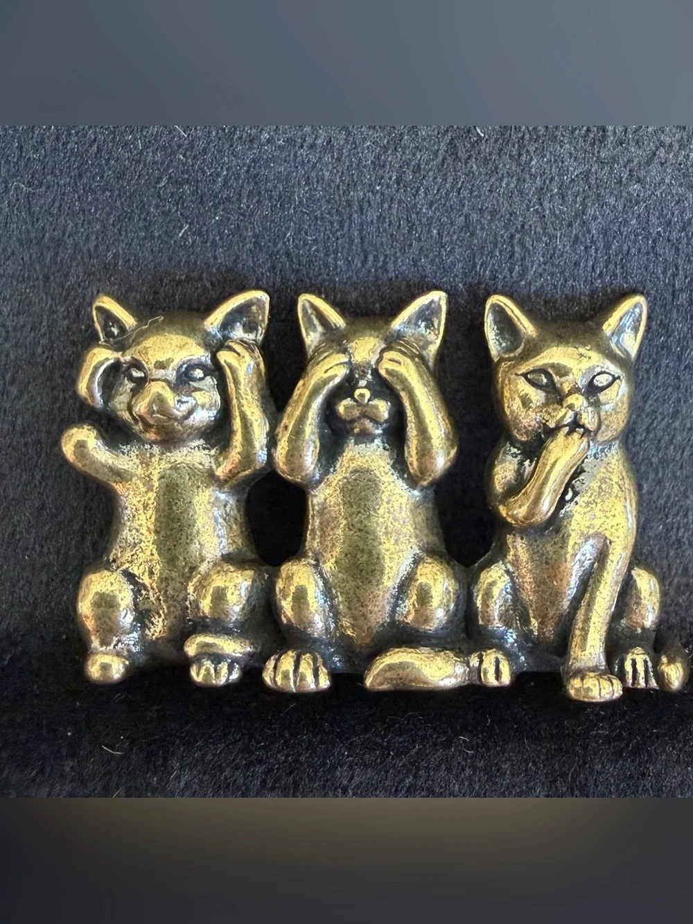 Mini Bronze Cat Figurine Set; Hear No Evil, See No Evil, Speak No Evil.”